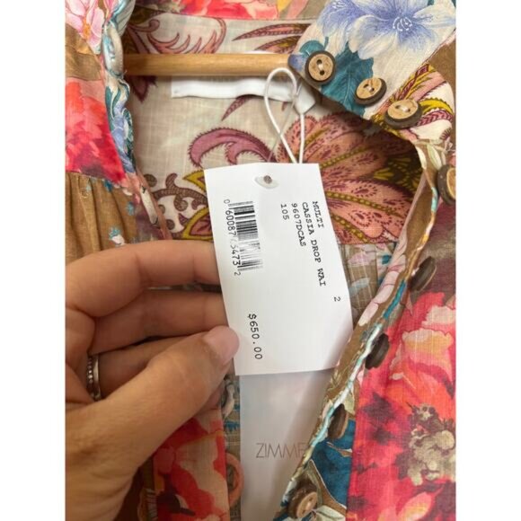 NWT Zimmermann Cassia Drop Waist Patchwork Floral Mini Dress Multi Color Size: 8 - Picture 5 of 9